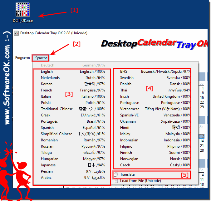 Change the default language in the desktop calendar for MA Windows OS!