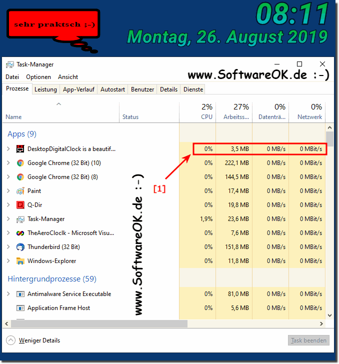 The desktop clock is not a Windows system resources wasters!