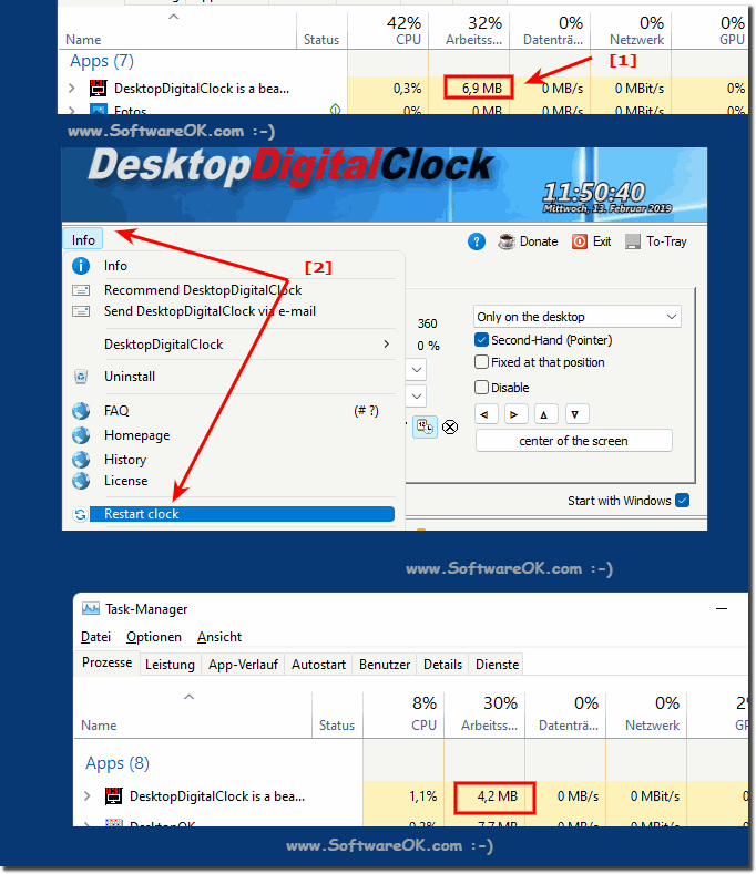 Increased memory requirements of the desktop clock!