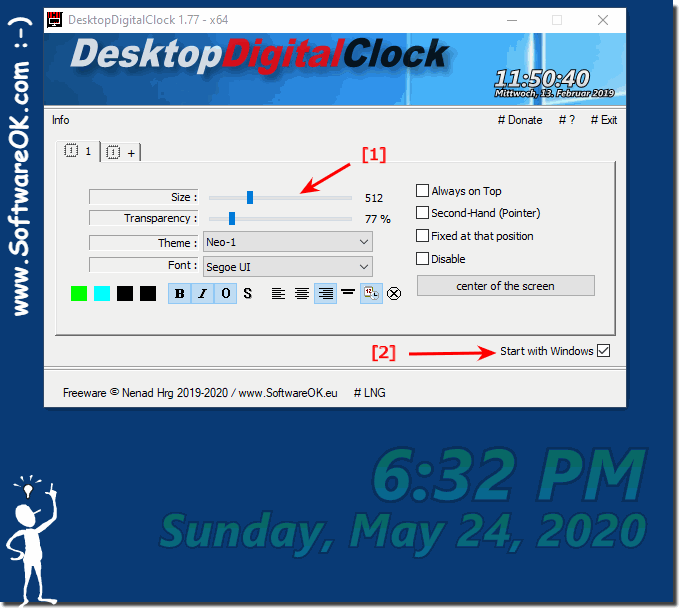 Start the digital desktop clock with all MS Windows OS!