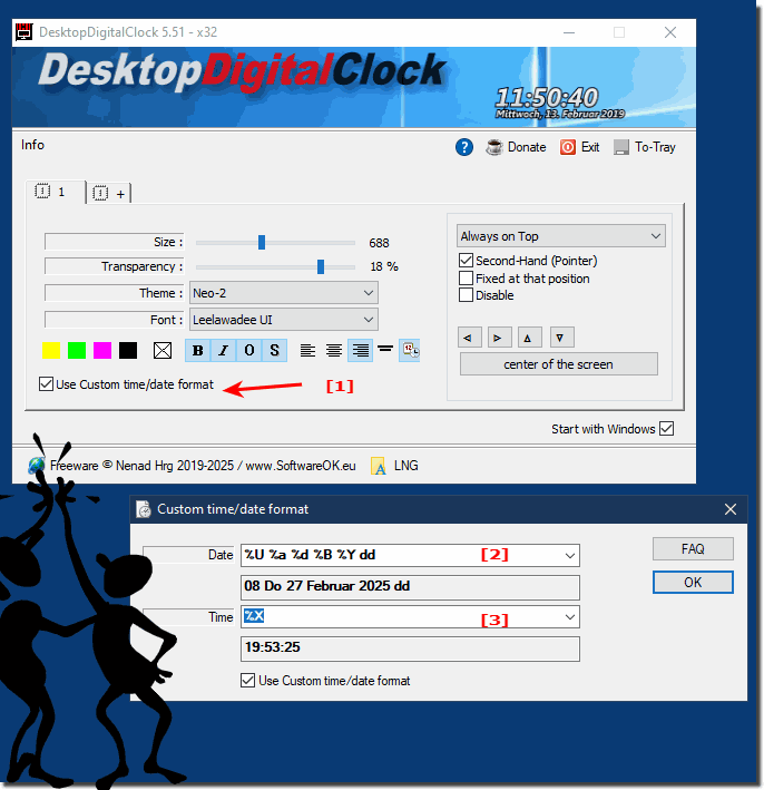 Use your own time and date formats for the desktop clock!