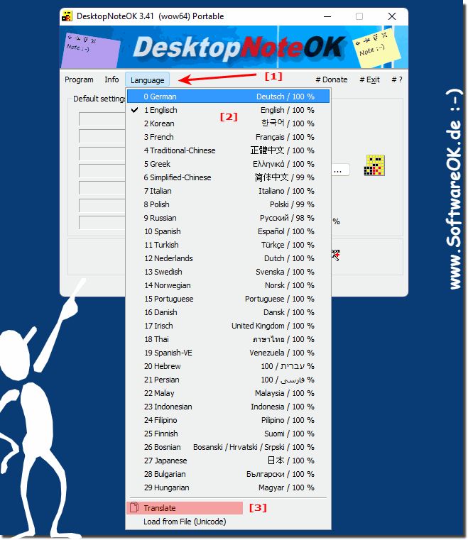 Desktop notes program change the wrong language!
