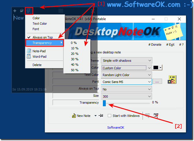 The desktop note is to transparent I can read the text and see font!