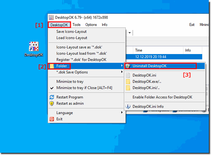 DesktopOK total Remove Example on Windows-10 V 1909