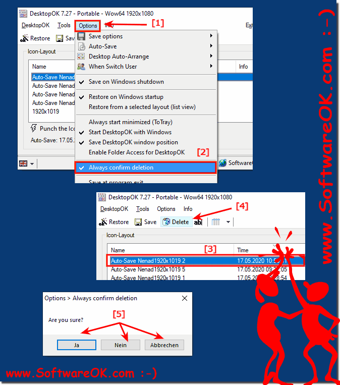 If delete the desktop icon layouts activate the confirm deletion!