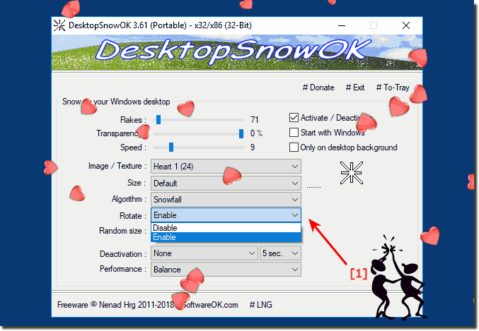 Falling and Rotating the Hearts on Windows Desktop!