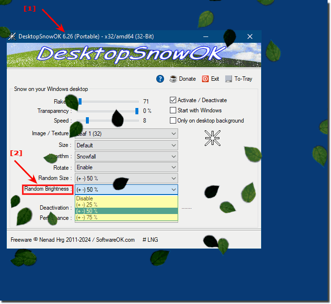 Random brightness option for dropping snow, leaves, flowers on desktop?
