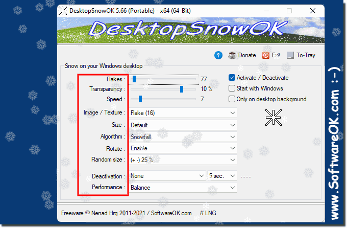 The snow options for the Windows 11 desktop!