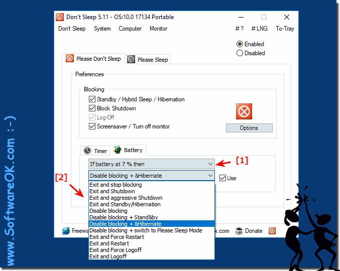 Automatic shutdown, or standby, at XX Battery-Percent!