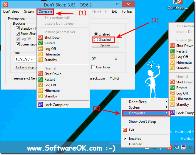 Computer power off, restart, log off, hibernate or standby via to-tray!