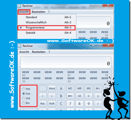Hexadecimal digits in the Windows calculator!