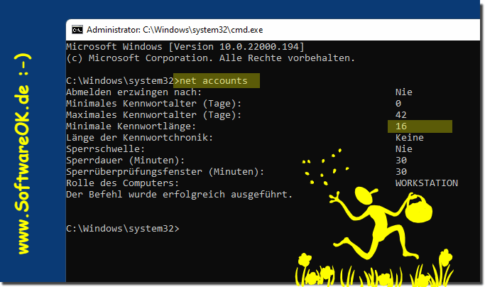 Recognize minimum password length under Windows!