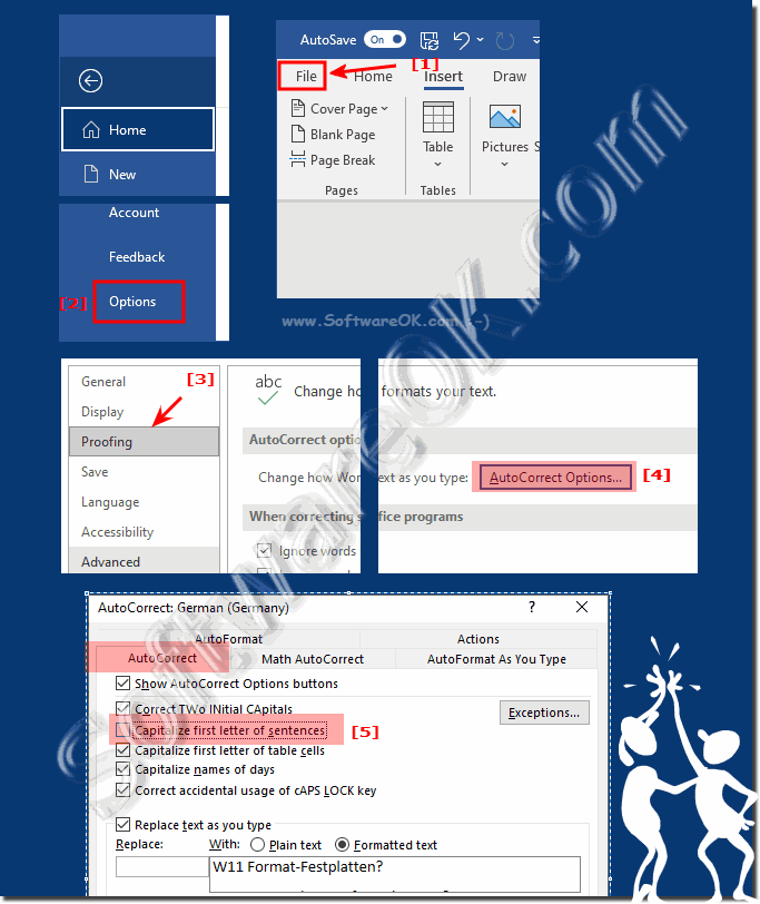 Activate / deactivate start sentence with capital letters in MS Word!