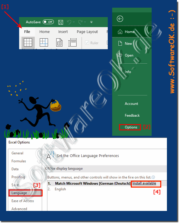 Change the language in MS Office, German, ... to English