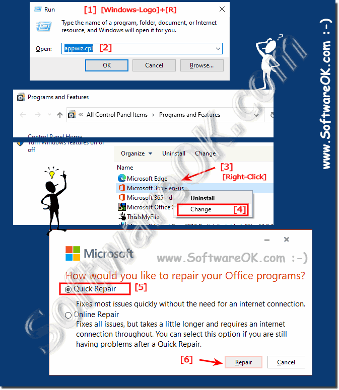 Easy repair the Microsofts Office 365, 2019, ...!
