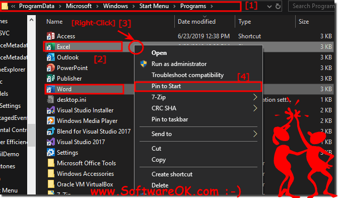 Excel, Word and MS-Office in the Windows 10 Start!