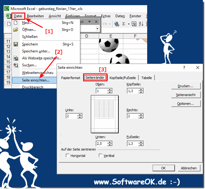 MS Word, Excel, ... adjust the page margins, header, ...!