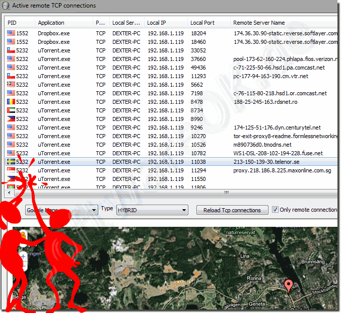 Showing the location of open TCP connections to my computer!