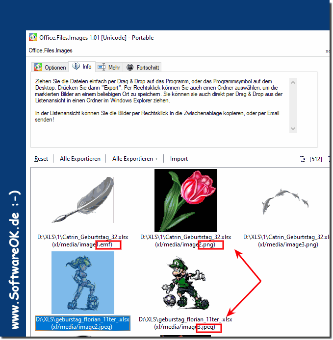 Reading out the images without problems with different image formats!