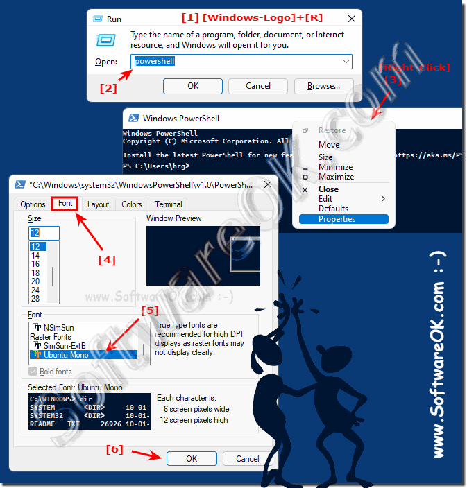 Change the font in PowerShell on MS Windows OS!