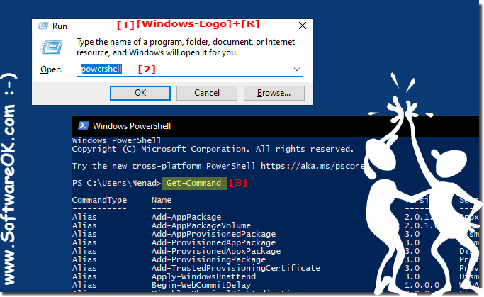 List all Powershell commands on MS Windows OS!