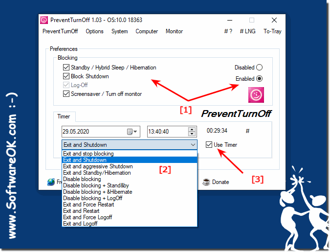 Set countdown to shutdown the PC at the specified time!