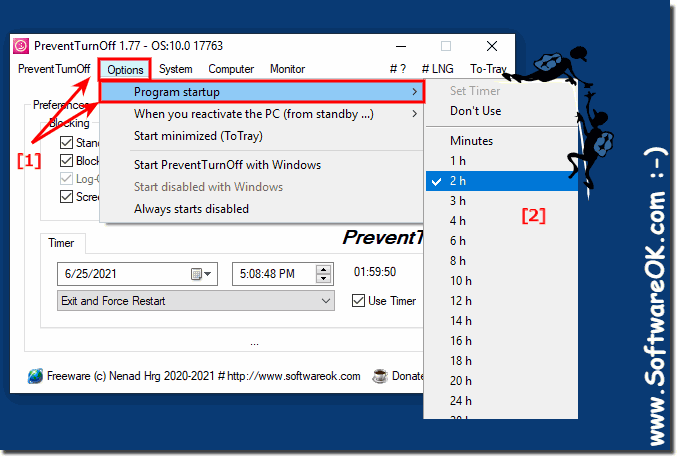 Set the Timer at Program startup, when you reactivate the PC!