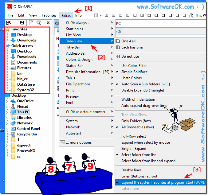 Expand the Windows System favorites at program start in Explorer Q-Dir!