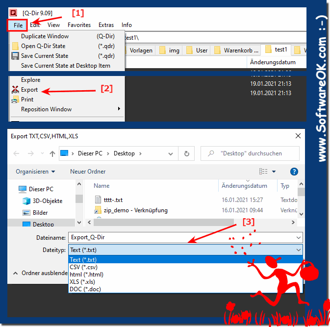 Export to CSV, TXT, HTML, XLS, ... the current Explorer view in Q-Dir!