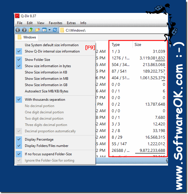 Show the folder size / number of files in a column, does that work?