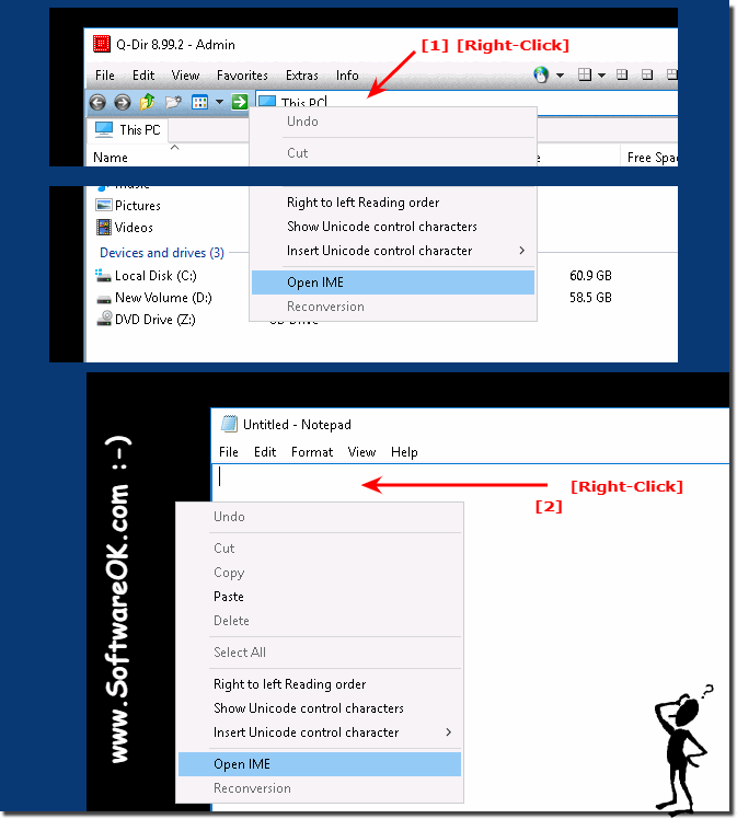 Start IME under Windows in the text editor field!