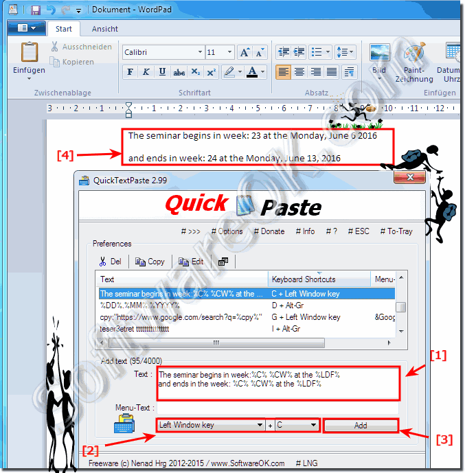 Date, Time and calendar week in Quick-Text-Paste!