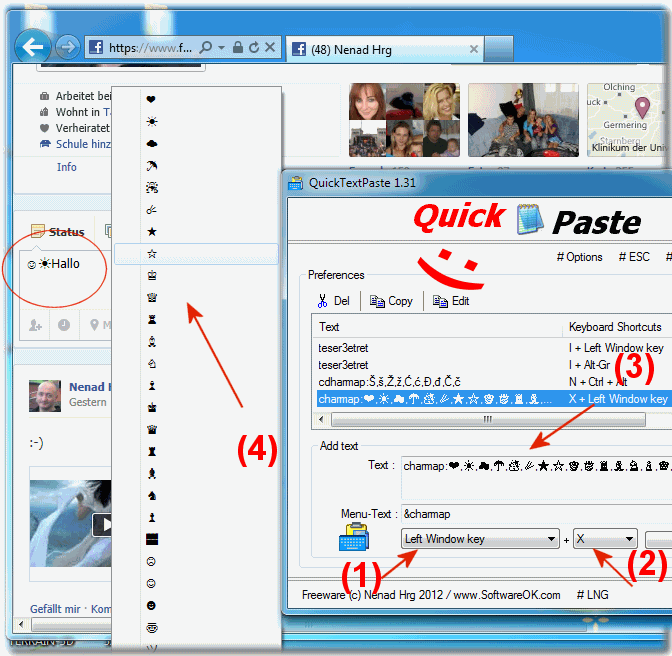 Insert symbols from unicode character set in Facebook