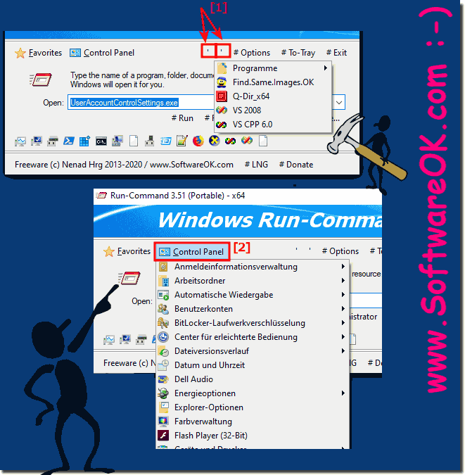 System control and programs via the Run dialog as an alternative!