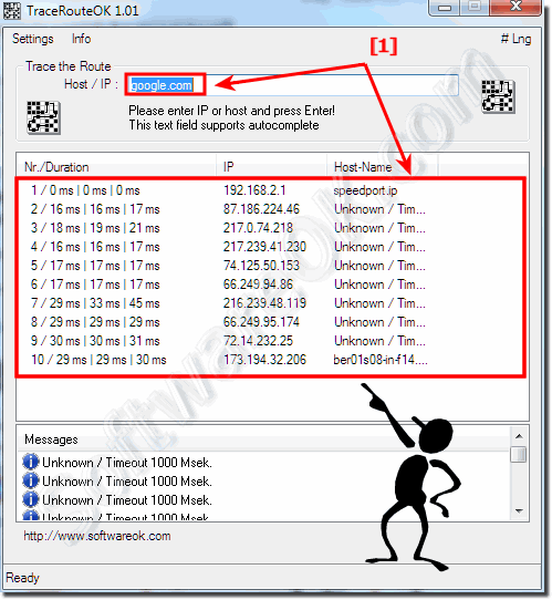 The number of route loops to google.com!