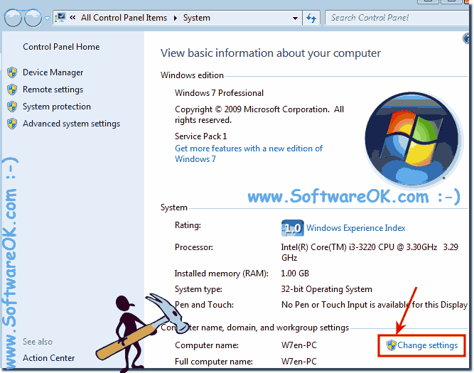 Change Computer name, domain, and/or workgroup settings in Windows-7