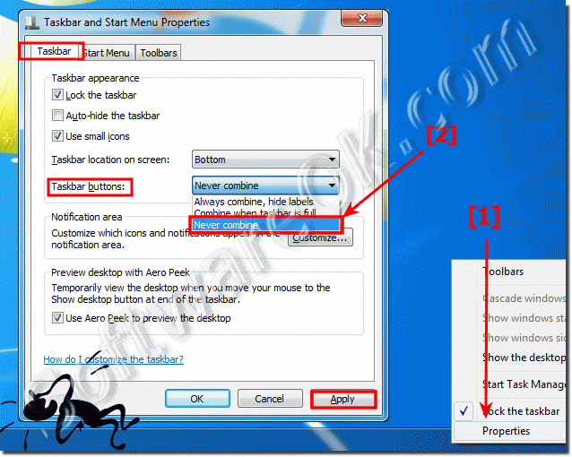 Disable button (program, app) grouping in Windows 7 Taskbar?