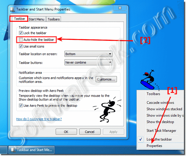 Disable or enable the Task-Bar auto hide feature in Windows 7!
