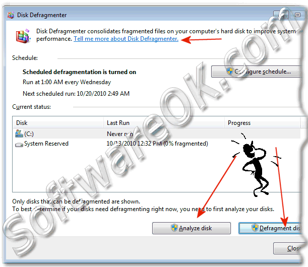 Improve performance by defragmenting your hard disk on windows 7