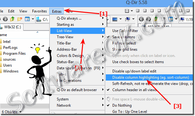 The File manager Quad-Explorer Q-Dir without column highlighting in Windows-7