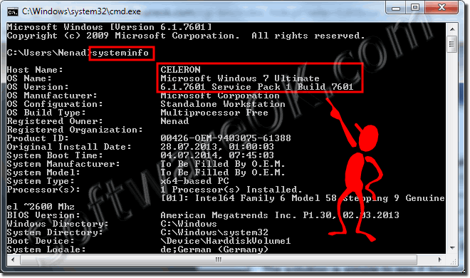 See Service Pack via cmd.exe and systeinfo!