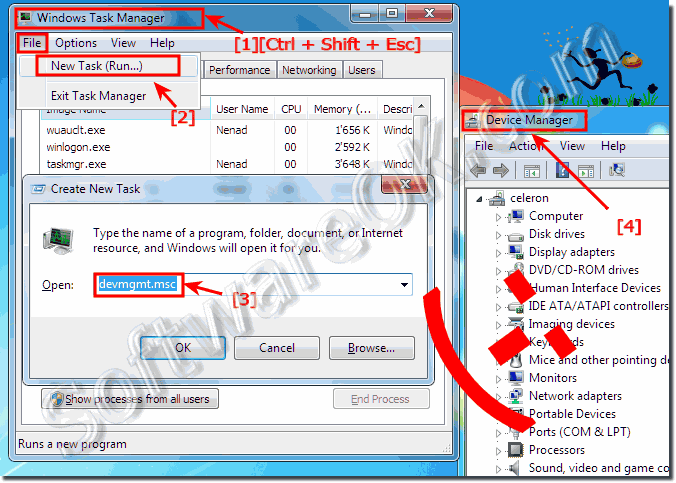 Start Device Manager via Windows-7 Task-Manager!