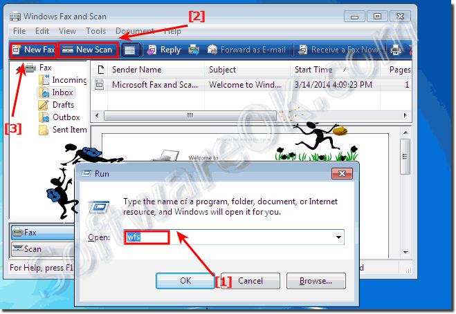 Start in Windows 7, the windows fax and scan feature!