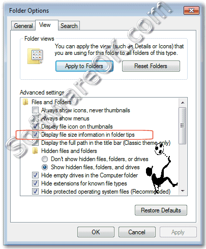 Windows Seven folder size in tool tips