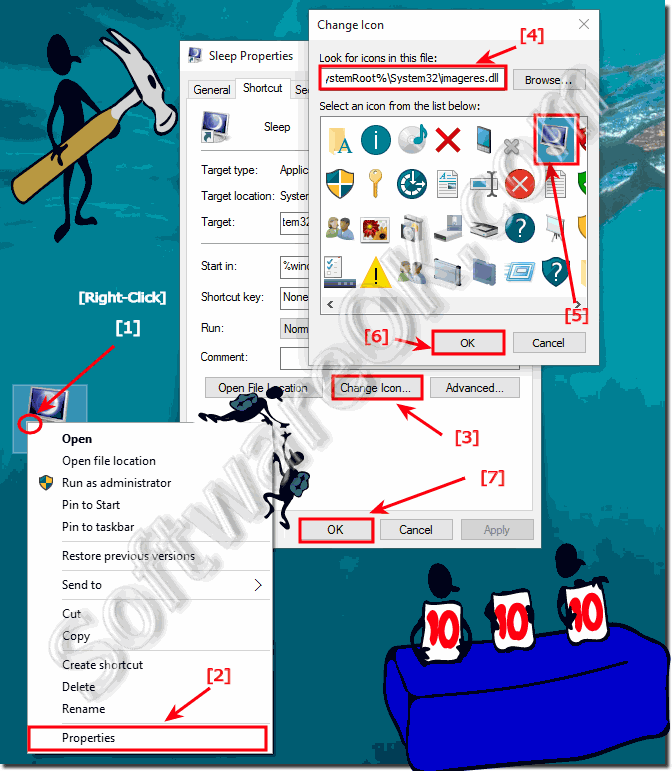 Change Sleep-Mode-Symbol Windows-10!