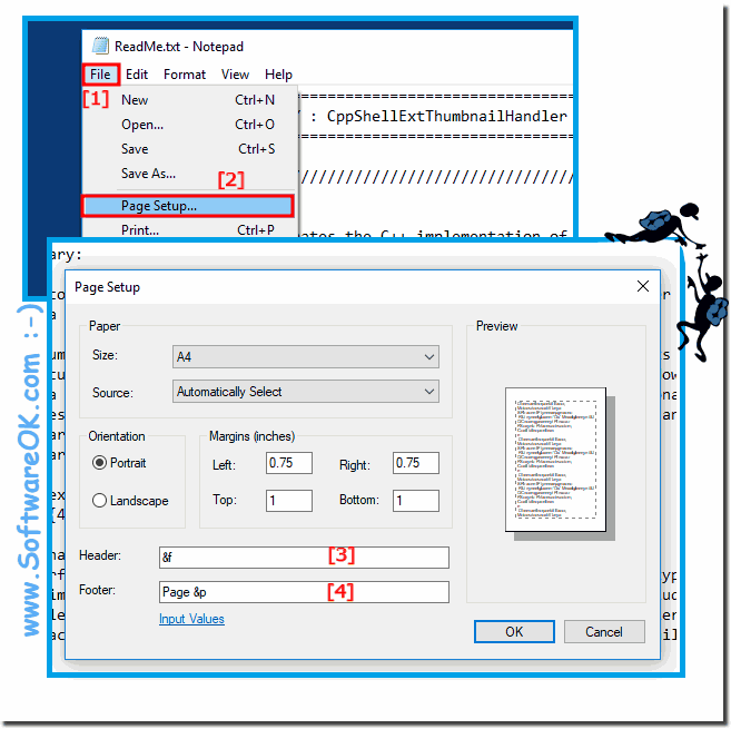 Change the Page Header and Print in Notepad!