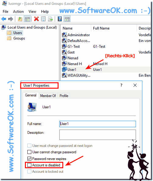 Disable accounts in Windows 10!