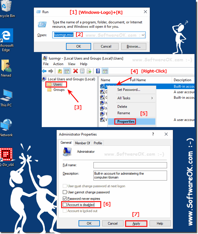 enable administrator account windows 7 without admin rights