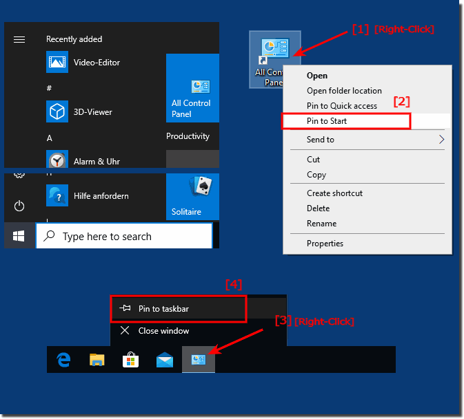  Control Panel pin to Windows-10 Tasbar!