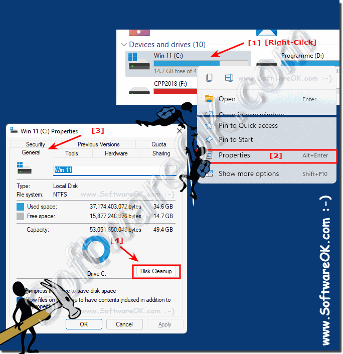 Disk cleanup of hard disk C by right-clicking on Windows 11!